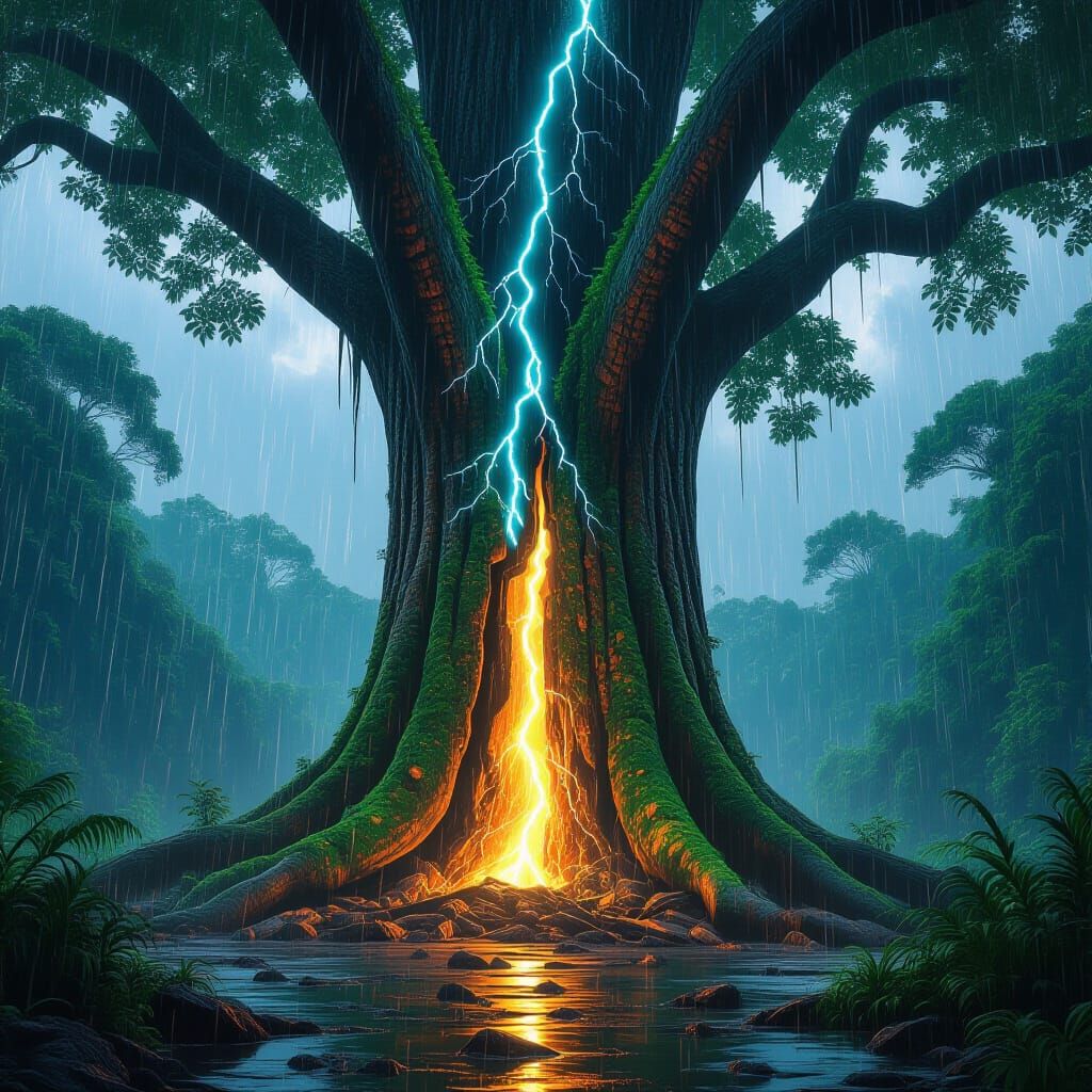 Amazonian Tree Shattered by Lightning: Digital Art