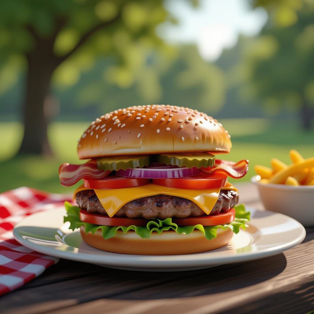 Burger with Bacon and Vegetables: Fantasy Concept Art