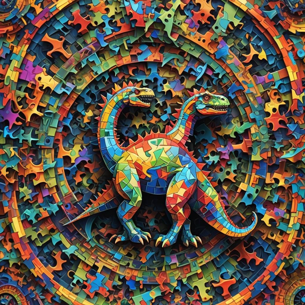 Psychedelic Dinosaur Kaleidoscope in Fractal Art