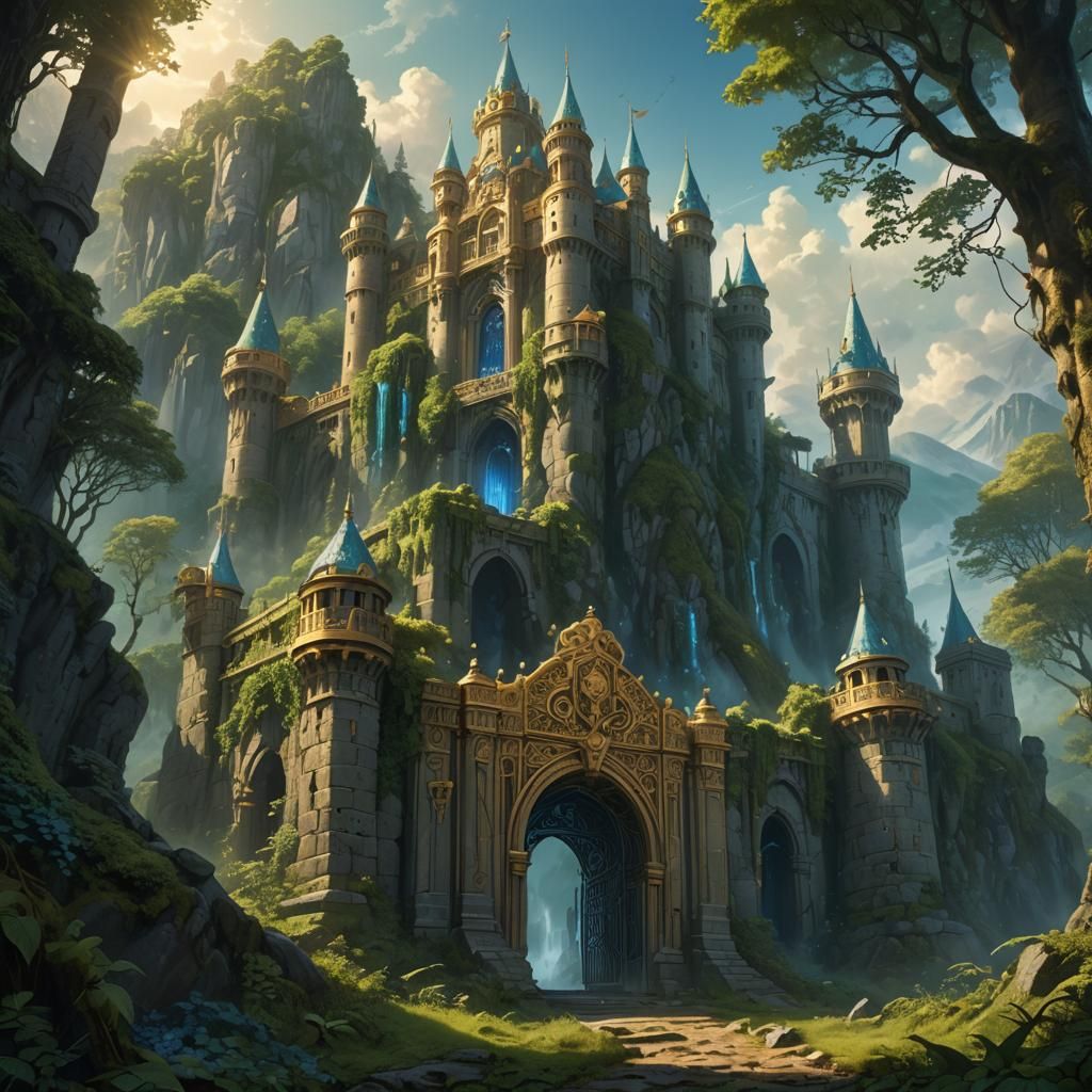 Fantasy Fortress Concept Art in Lush Forest