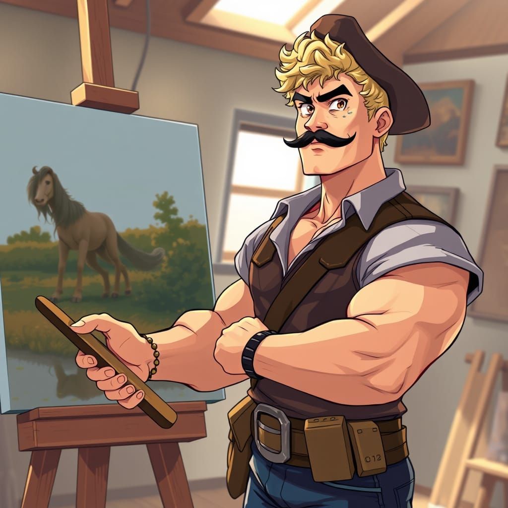 Cowboy Painter in Manga Style, Detailed 8K