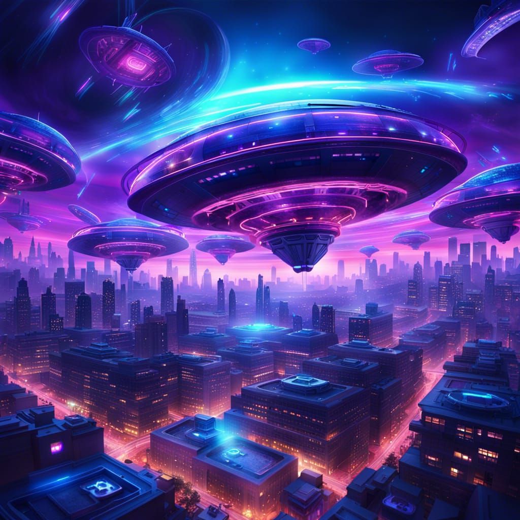UFOs Descend on Earth: A Science Fiction Rendering
