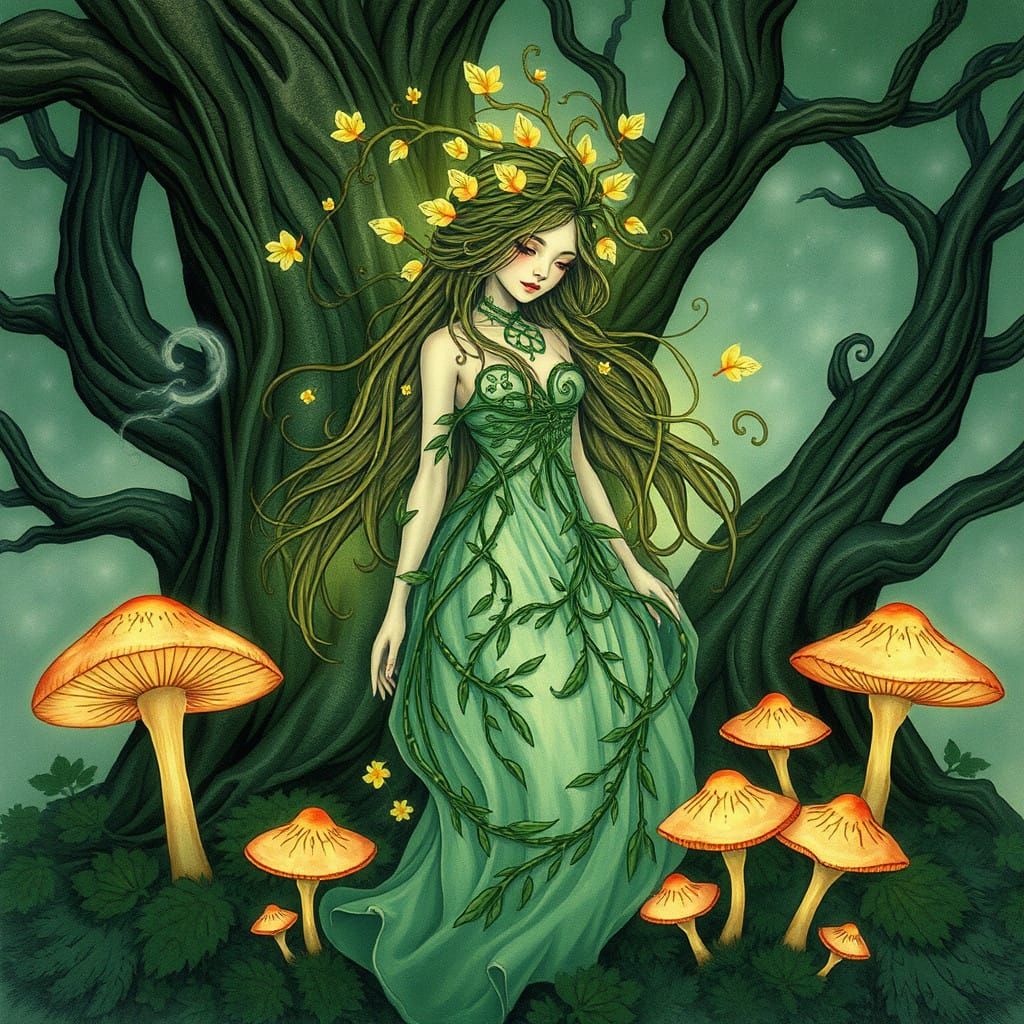 Whimsical Forest Nymph in a Dreamlike Landscape