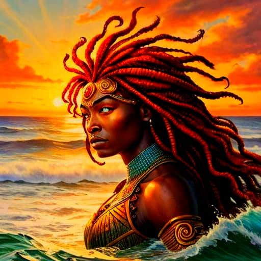 African Amazon Warrior Princess at Sunrise
