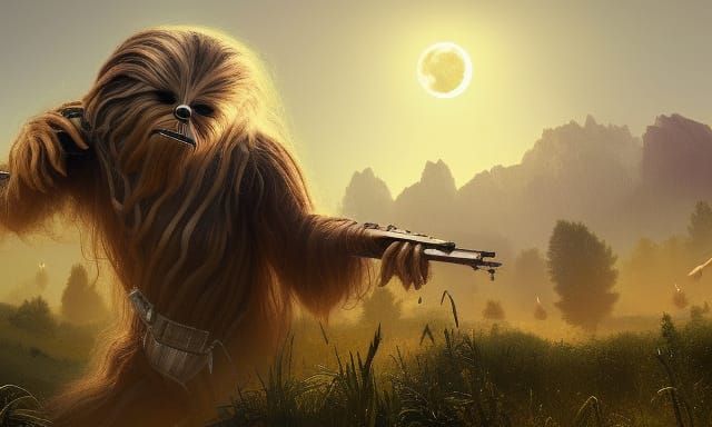 Wookiee Harvest Under Moonlight: Detailed Matte Painting