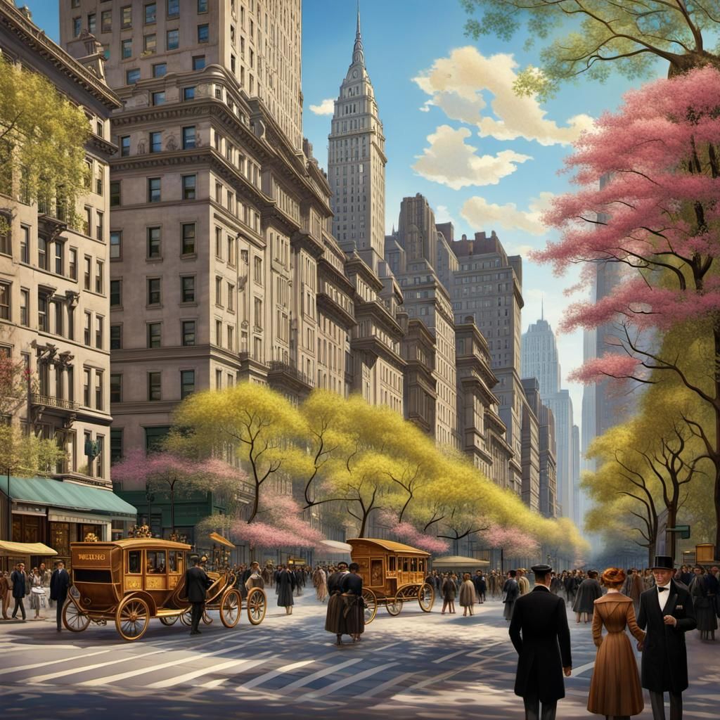 Gilded Age New York City Fifth Avenue in Spring