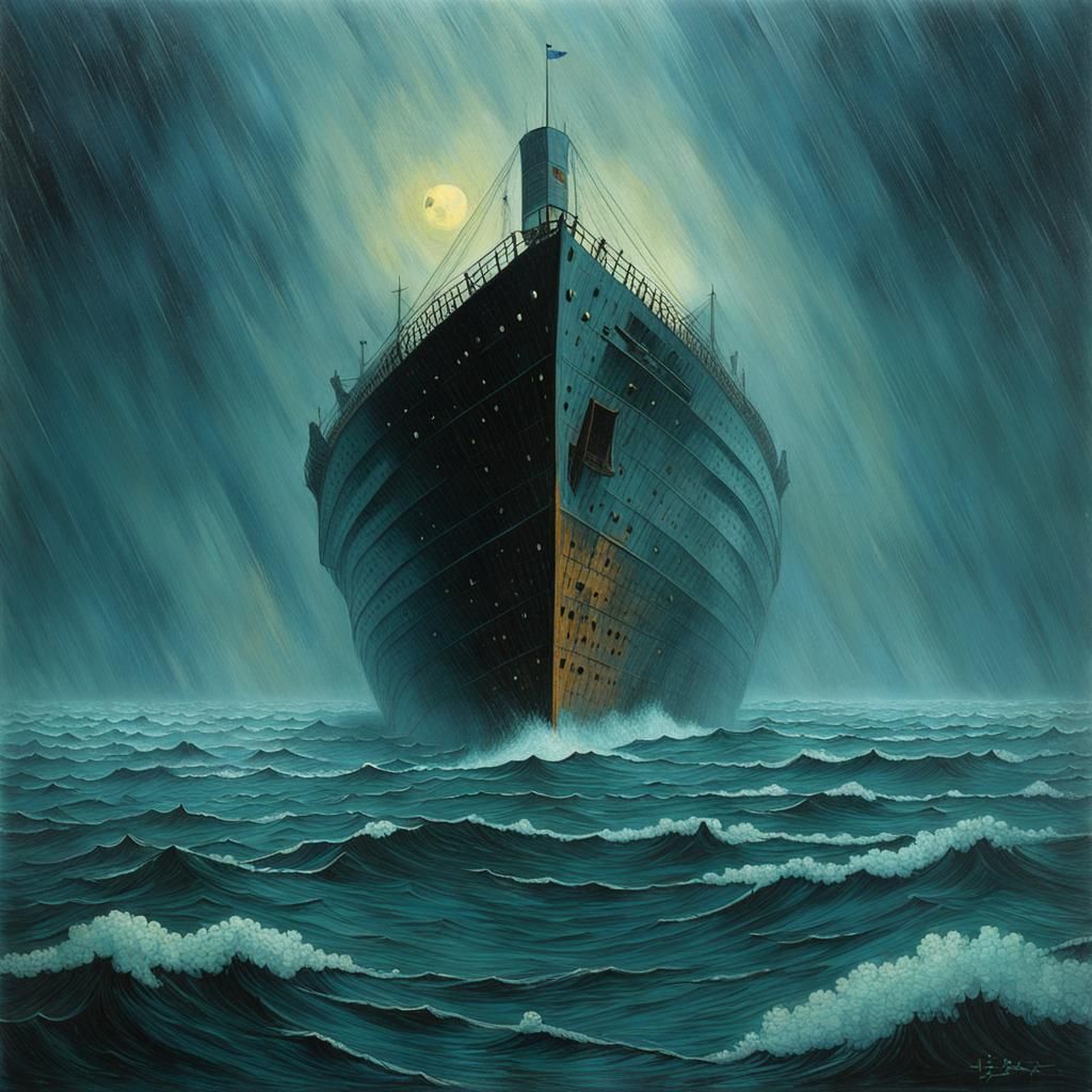 Titanic Sinking in Snow: Beksiński-esque Photorealism