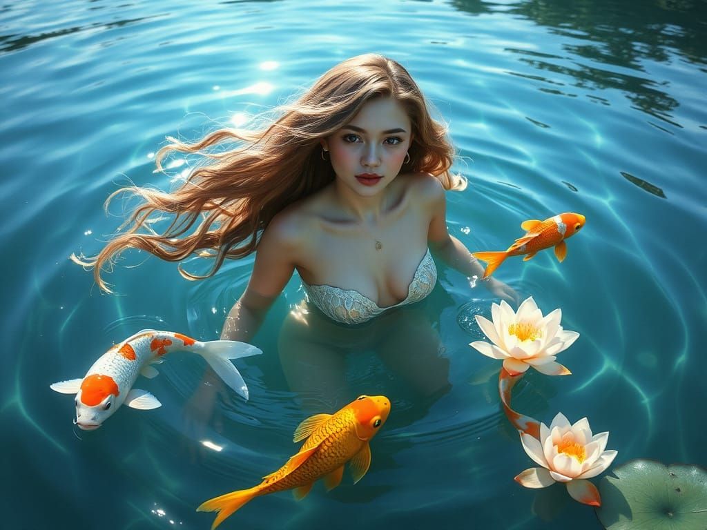 Ethereal Water Nymph in Crystal Lake: Fantasy Art