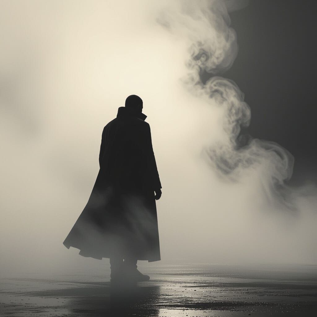 Eerie Figure in Mist with Dramatic Lighting
