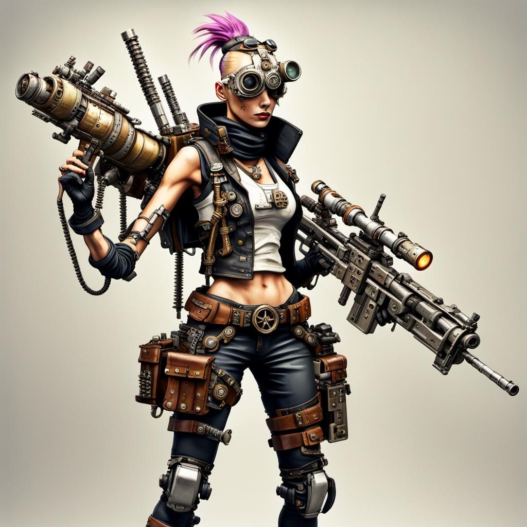 Steampunk Tank Girl Battle Unit with Laser Rifle