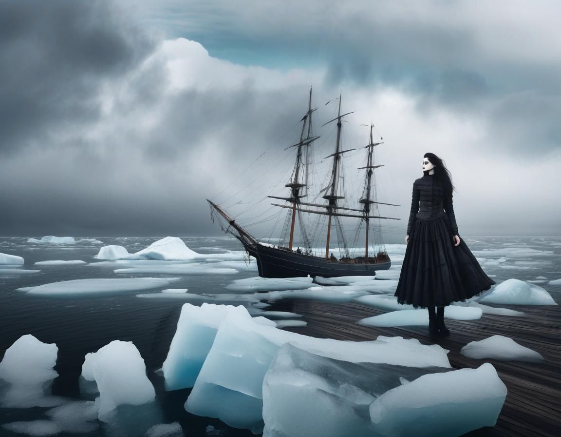 Gothic Model with Rotting Ships on Icy Sea