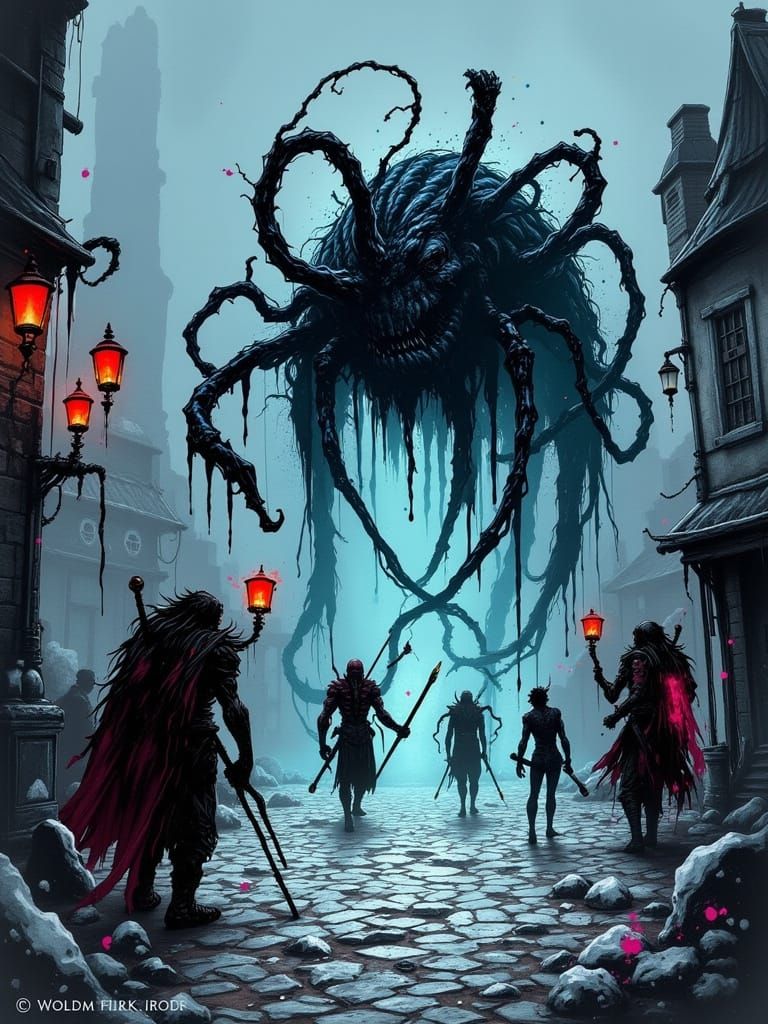 Chaotic Fantasy Battle in Comic Book Style