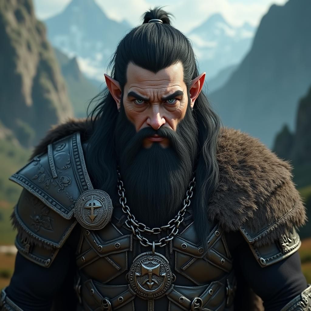 Dwarf Warrior with Heterochromia in Cinematic Landscape