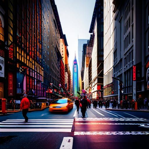 New York City Street Scene in Hyperreal Colour