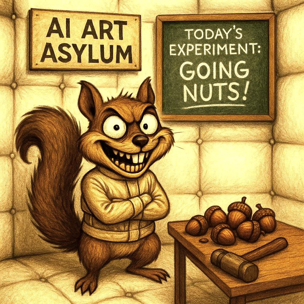 Manic Squirrel's Acorn Mischief at AI Art Asylum