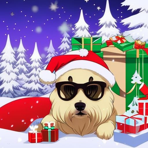 Festive Christmas Dog in Anime Style