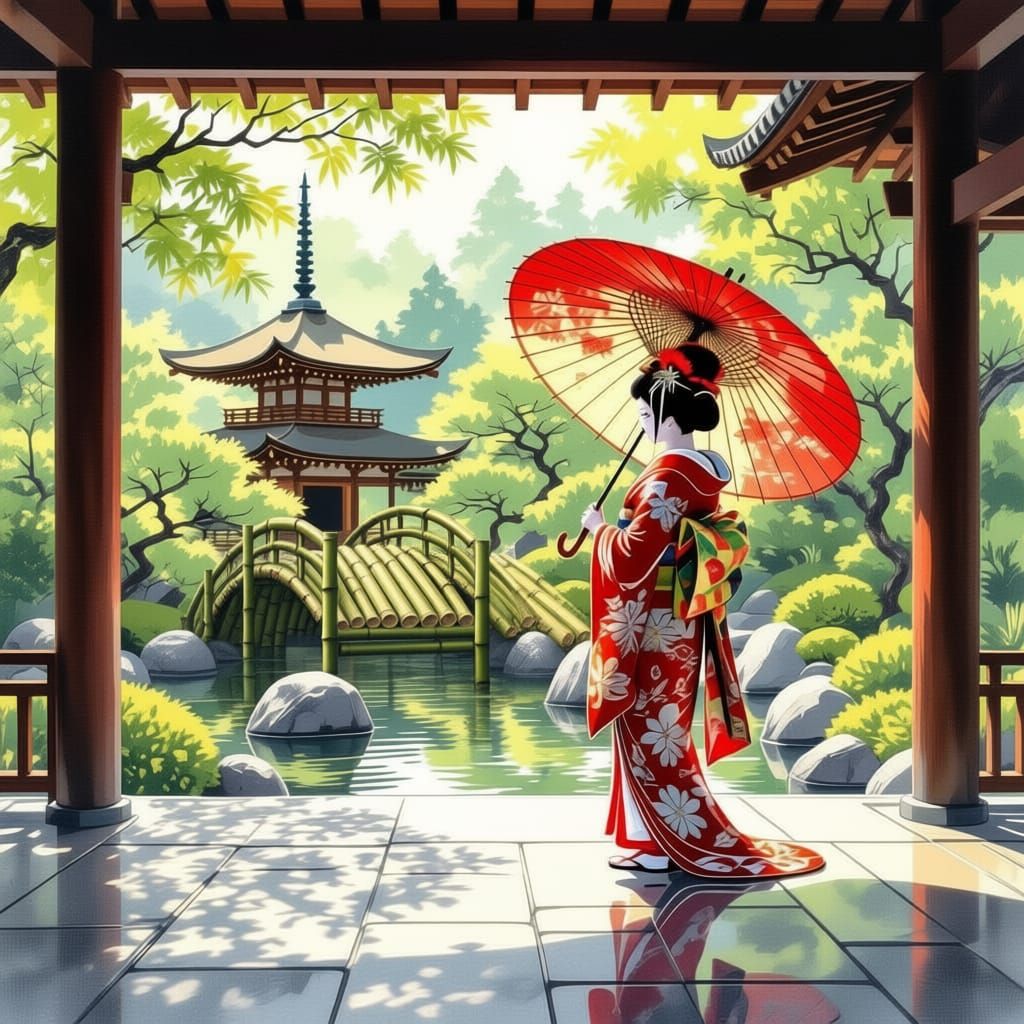 Bamboo Bridge Leads to Serene Pagoda