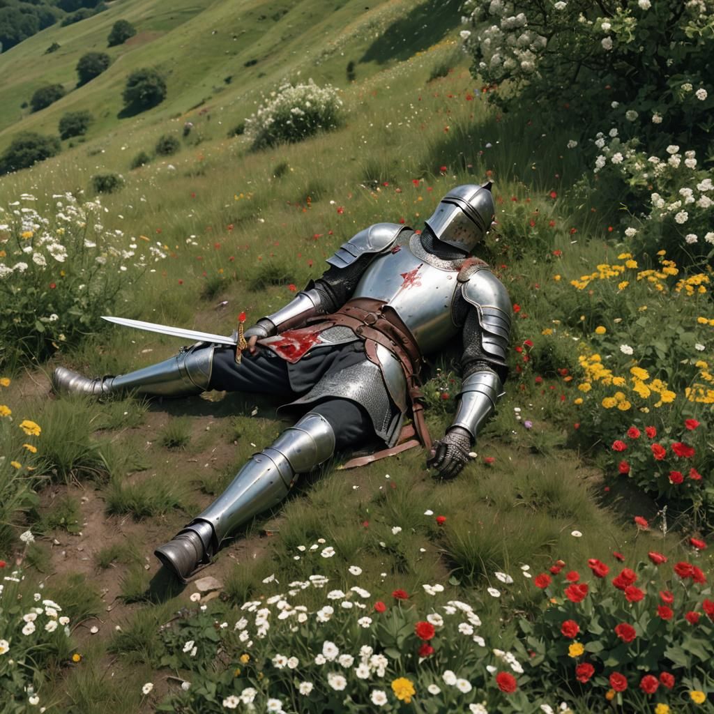 Knight Roland Dead on a Flower-Covered Hillside