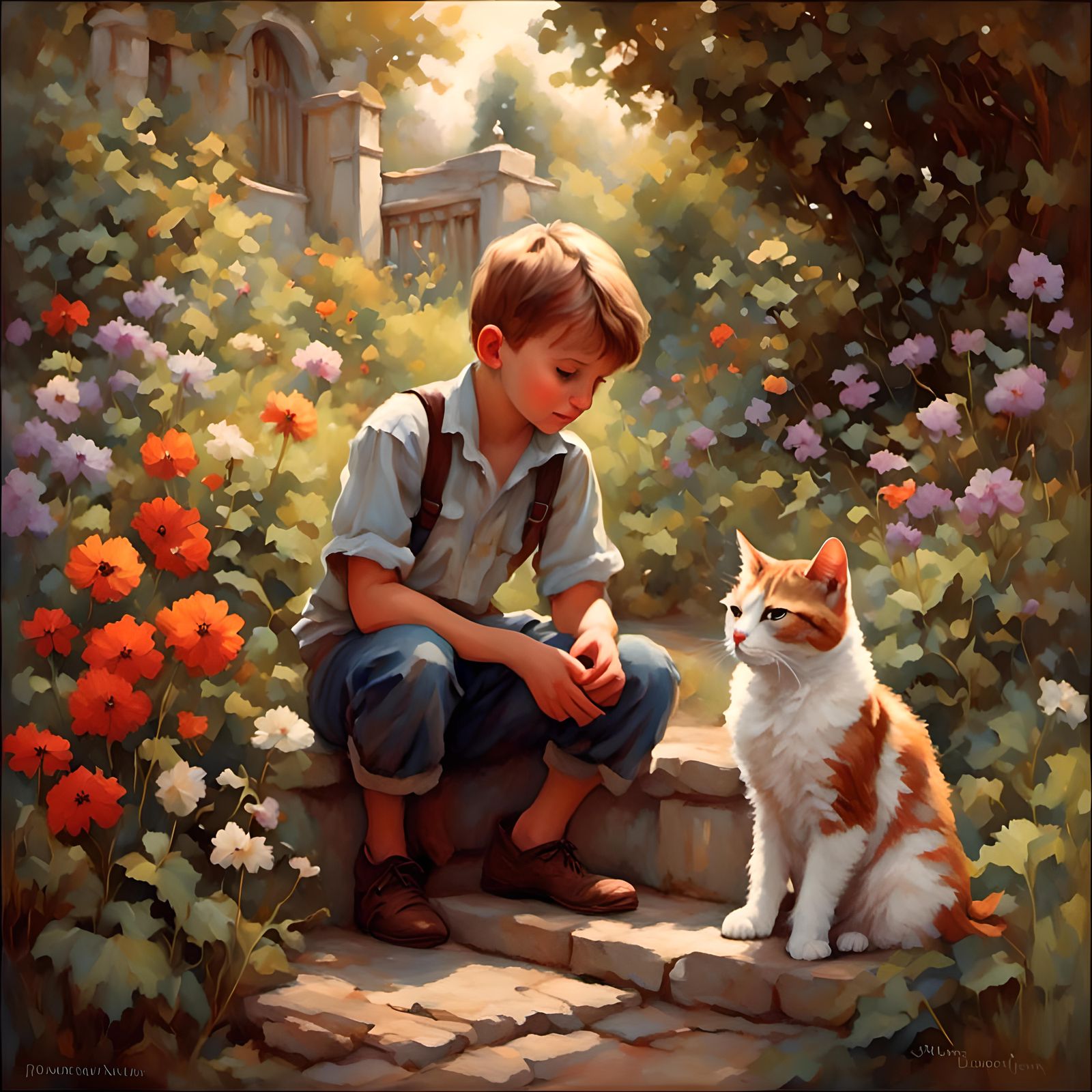 <lora:EnigmaticGarden1:1.0>
Boy and cat