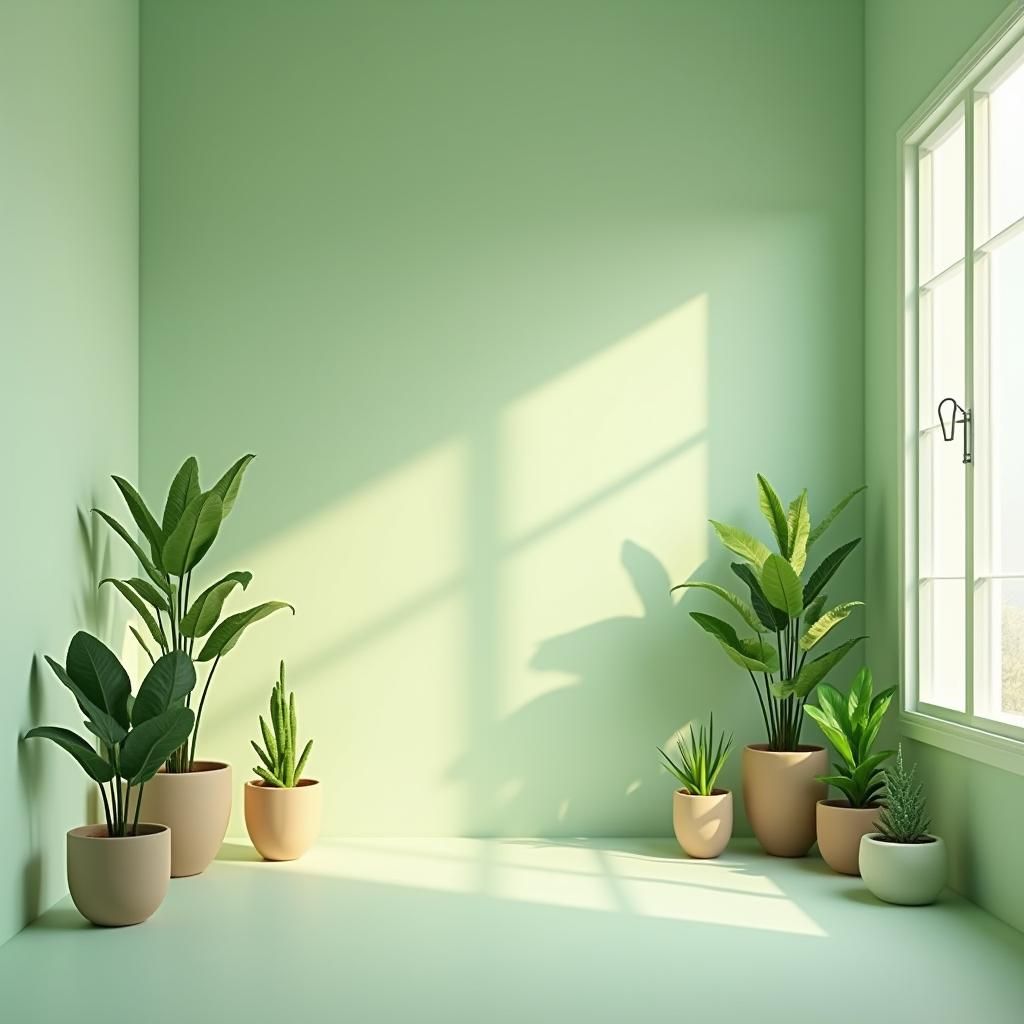 Serene Green Plants and Geometric Objects in Soft Light