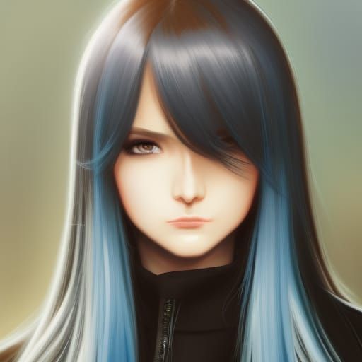 Anime Girl with Blue Hair and Amber Eyes