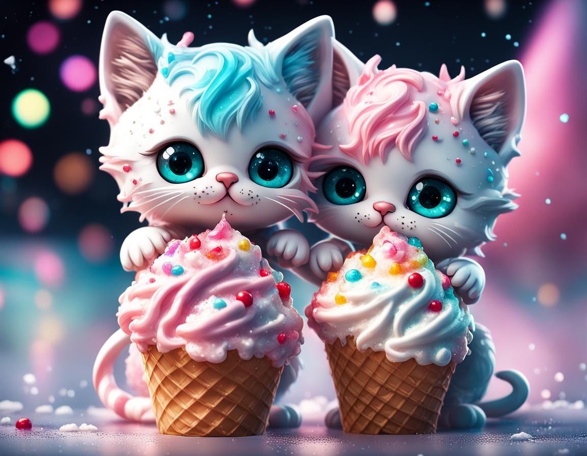 Ice Cream Chibi Kittens: Fantasycore Digital Art