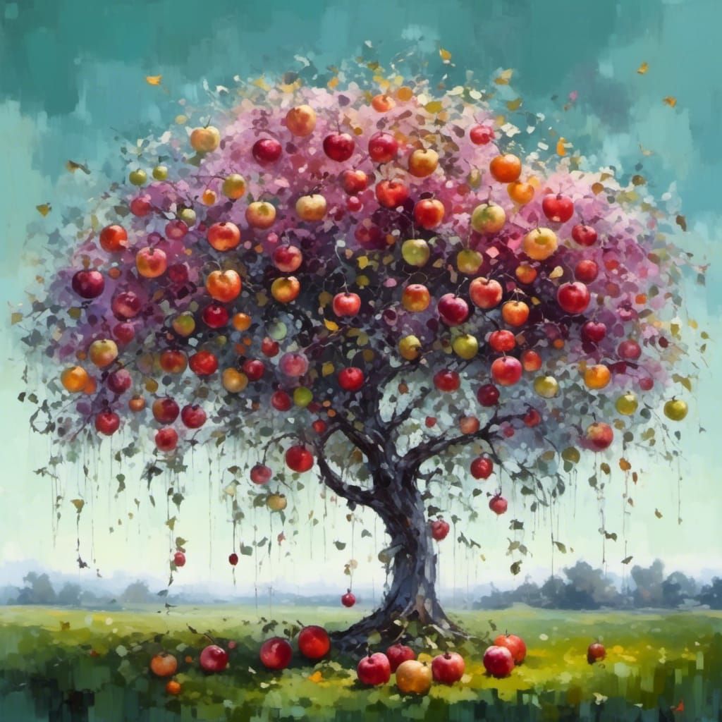 Cosmic Apple Tree with Metallic Fruit