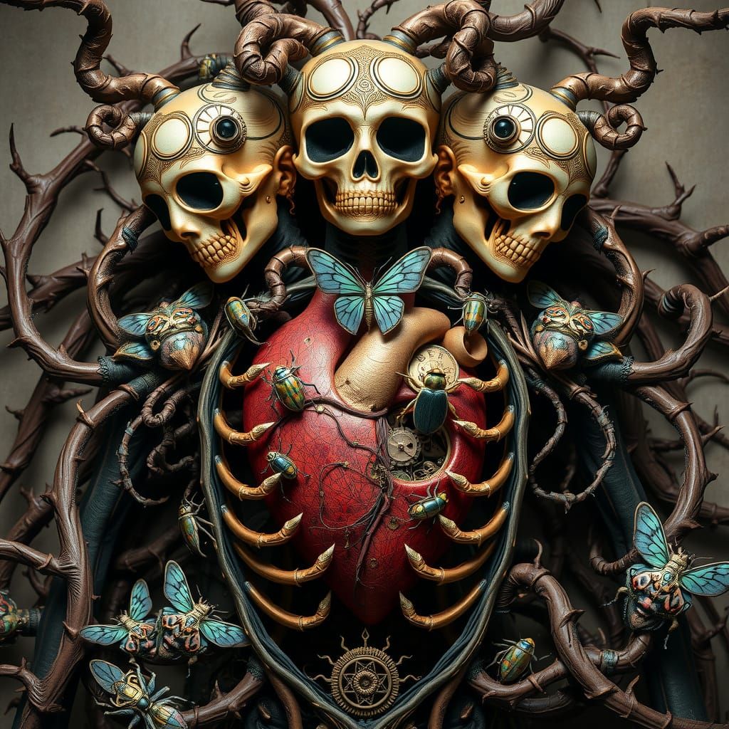 Steampunk Oracle Embroidered with Gnarled Thorns and Iridesc...