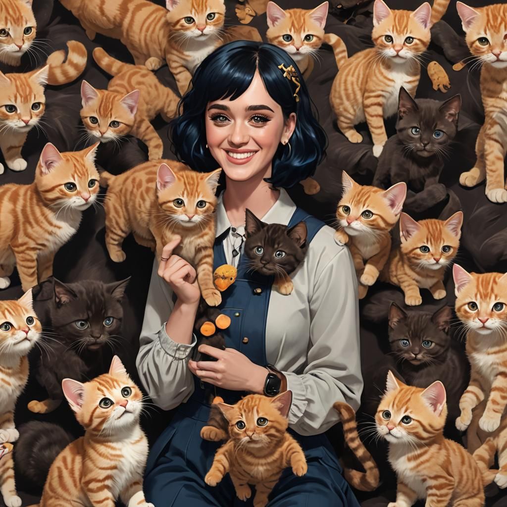 Katy Perry with Kittens: 3D Anime Art