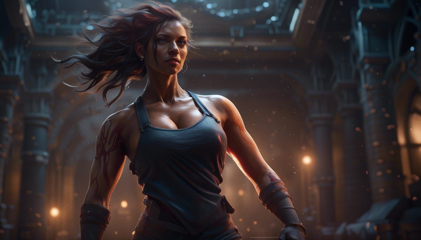 Fit Woman in Dark Fantasy Art Style