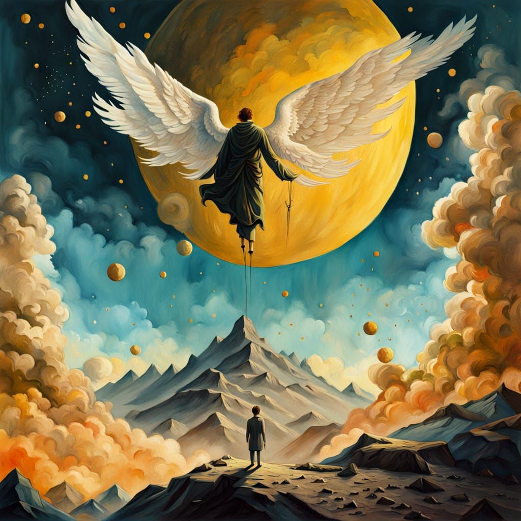 Celestial Angel with Dust Wings, Surrealist Digital Art