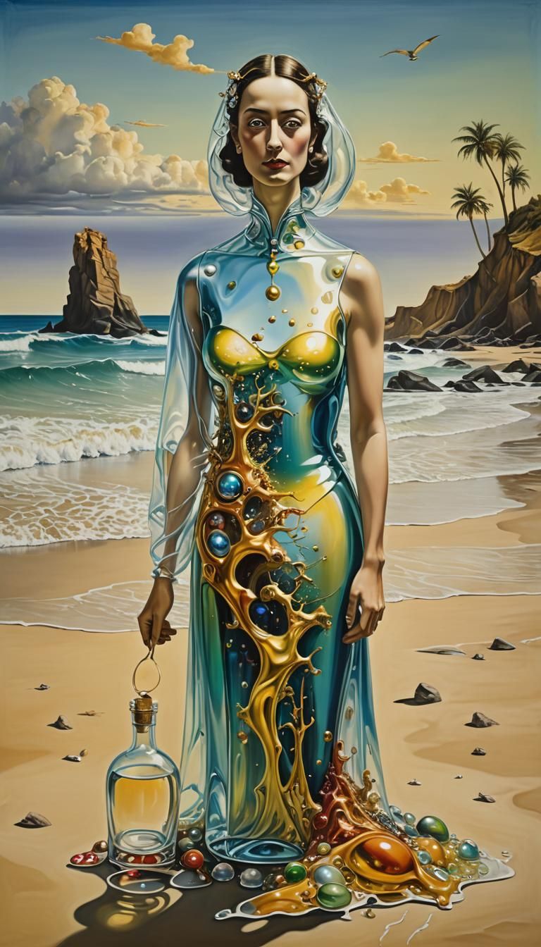 Golden Fairy on Beach with Rainbow Dust