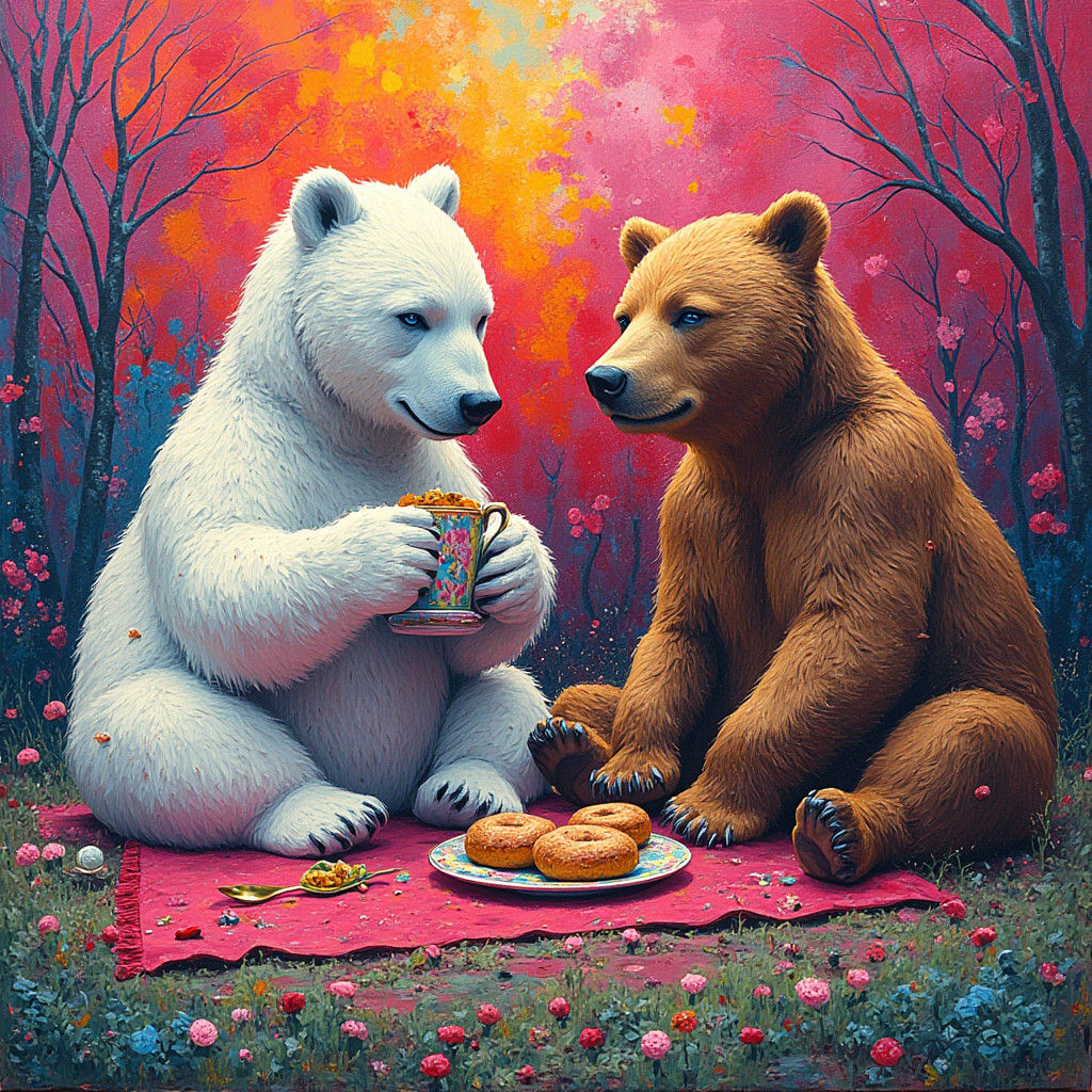 Polar Bear and Brown Bear Graffiti Tea Party