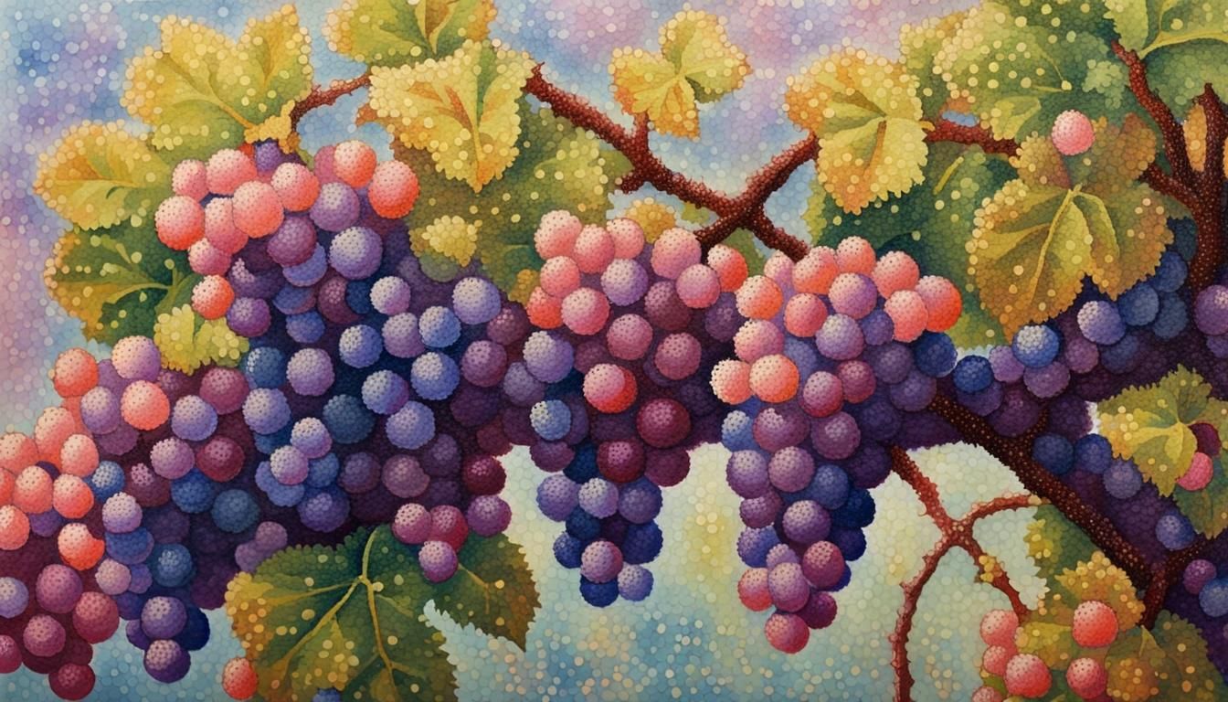 Grapevine in Spring: Pointillism Style Painting