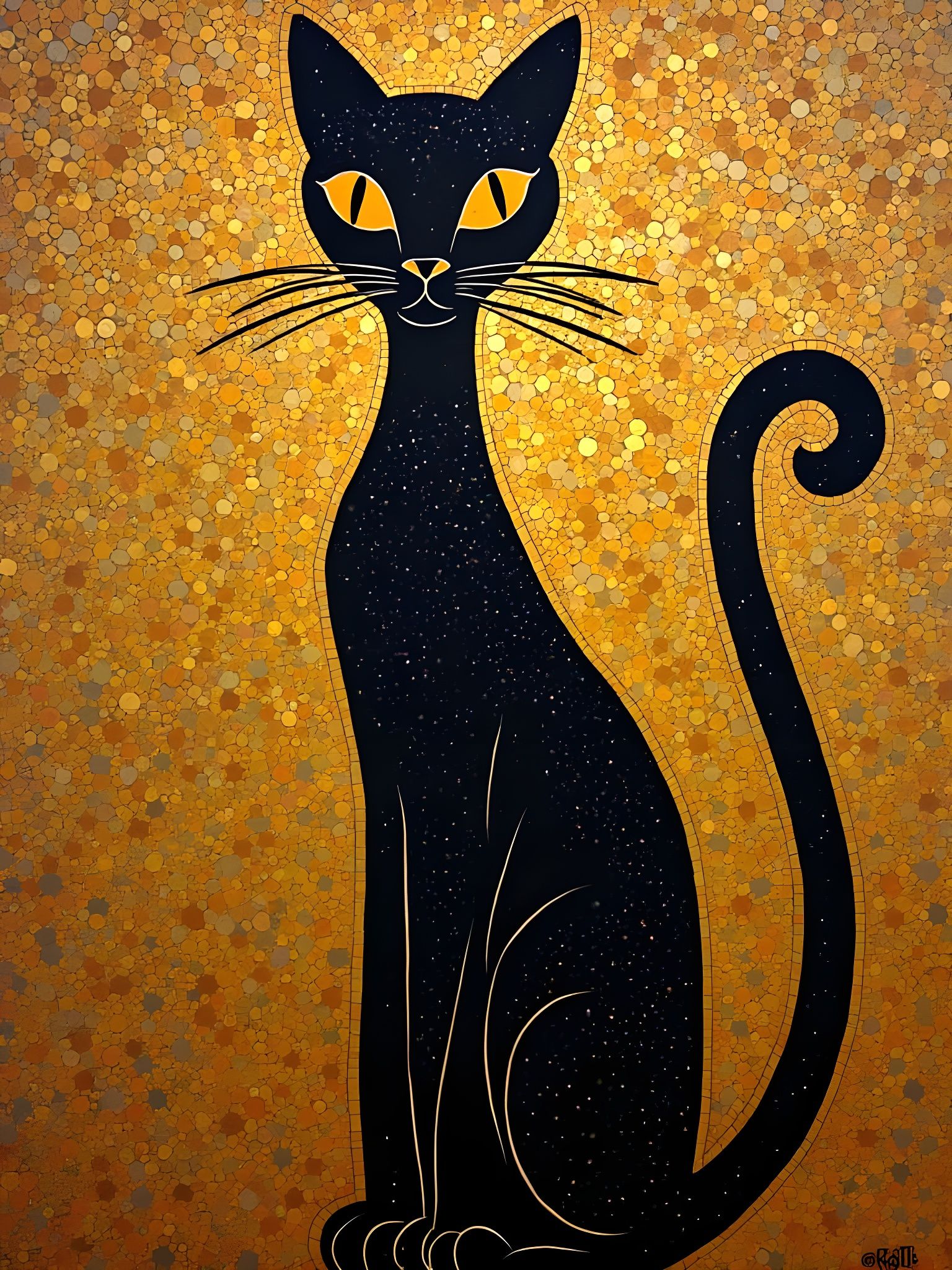 Art Deco Cat Silhouette in Aboriginal Style