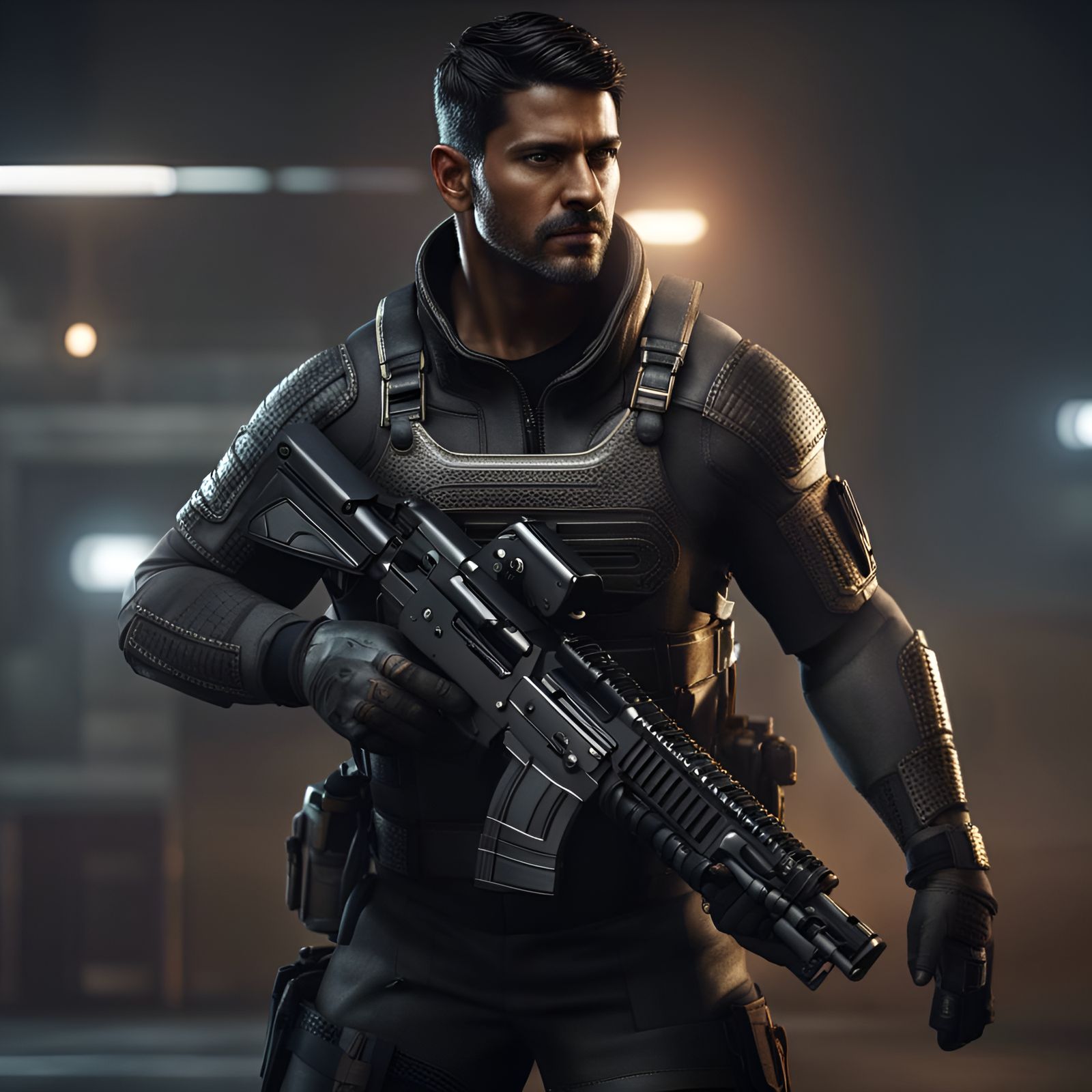 Indian Secret Agent in Tactical Armor at Night