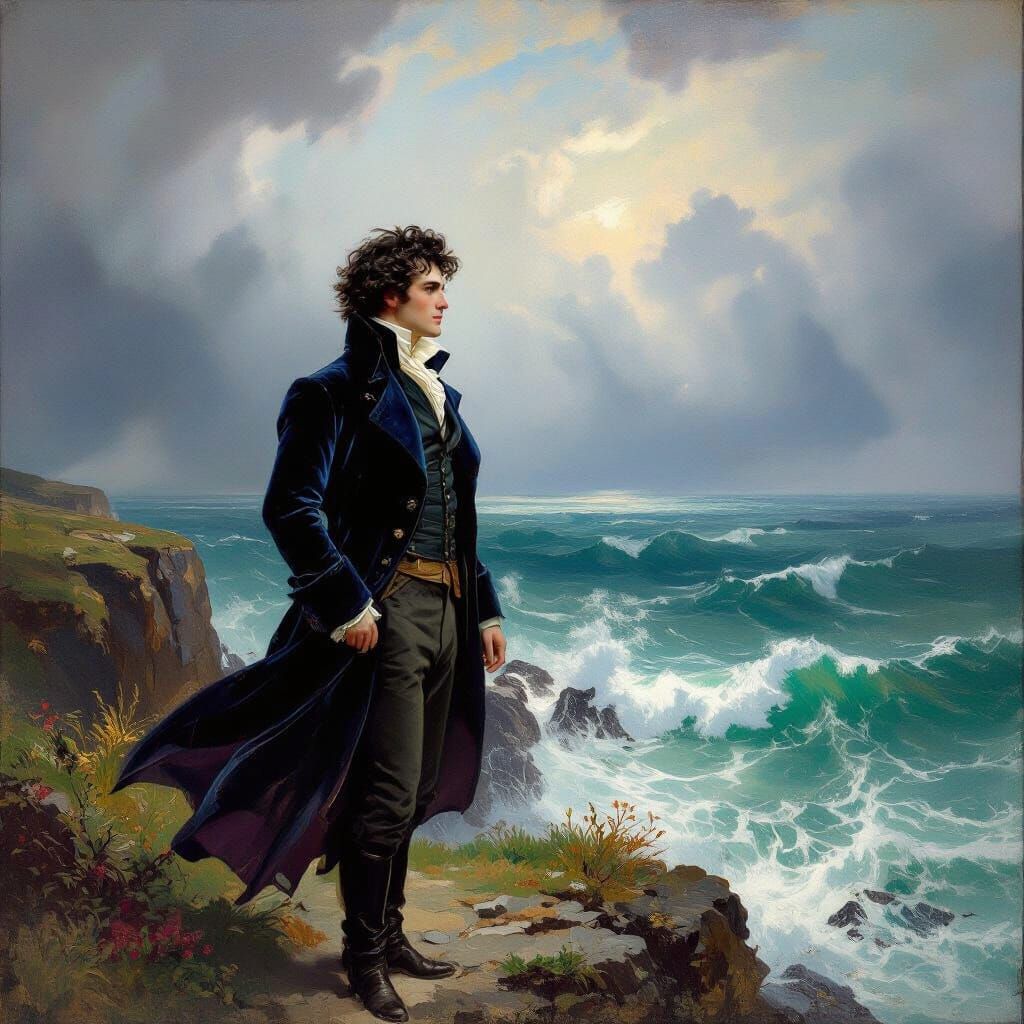 Lord Byron Overlooking the Sea as Oil Painting