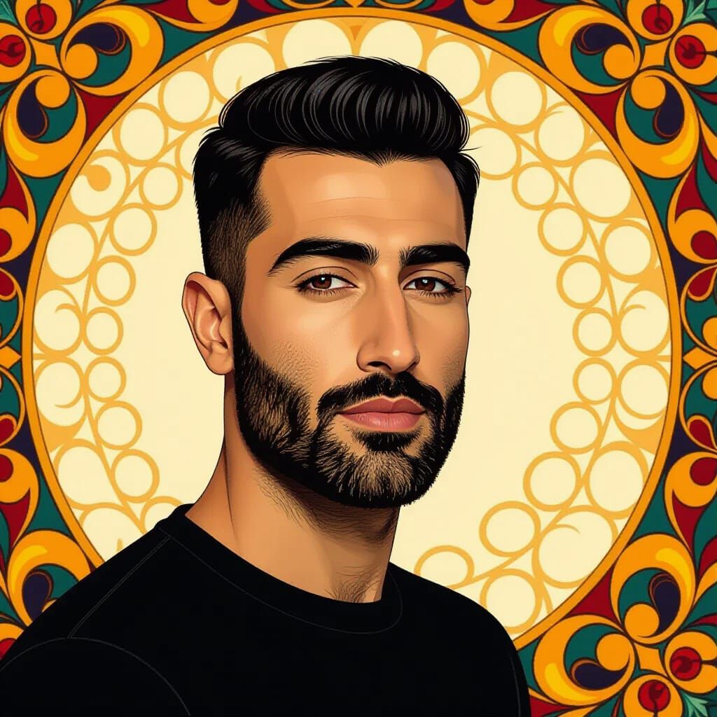 Iranian Man Portrait in Impasto Impressionist Style