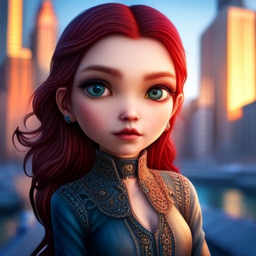 Gothic Jasmine Portrait in Hyperrealistic 3D