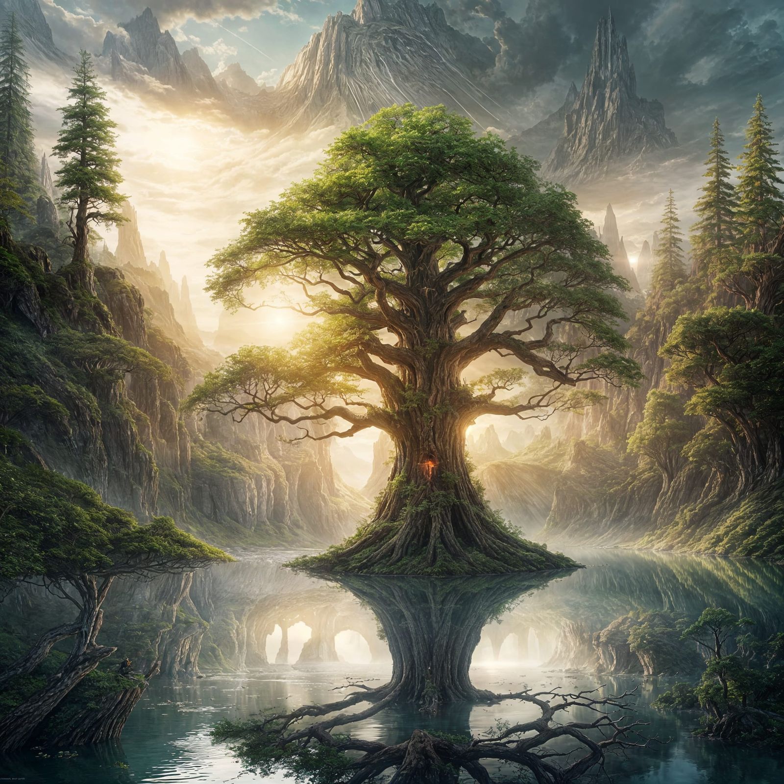Elvish Tree with Glowing Light: Fantasy Concept Art