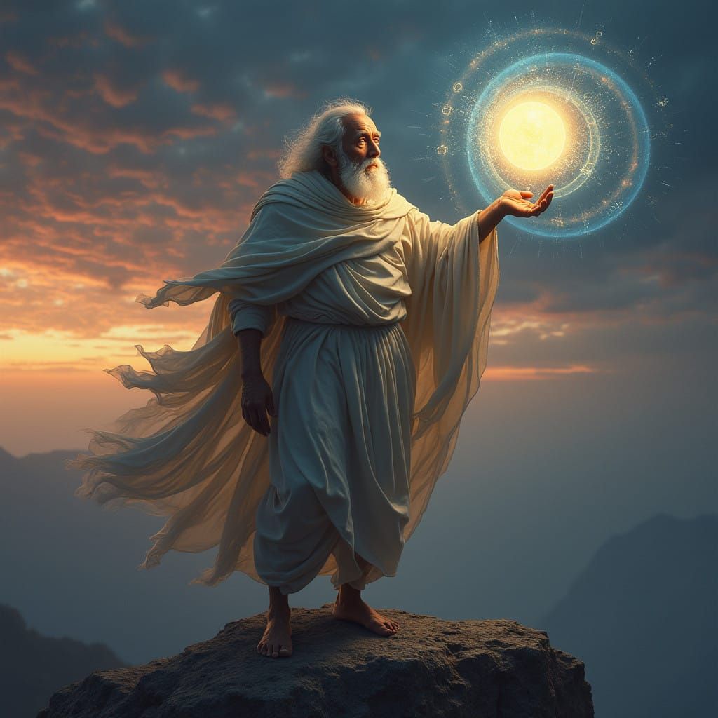 Ancient Greek Sage Contemplates the Universe in Ethereal Twi...