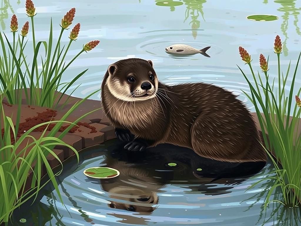 Otter in a Quaint Pond Scene