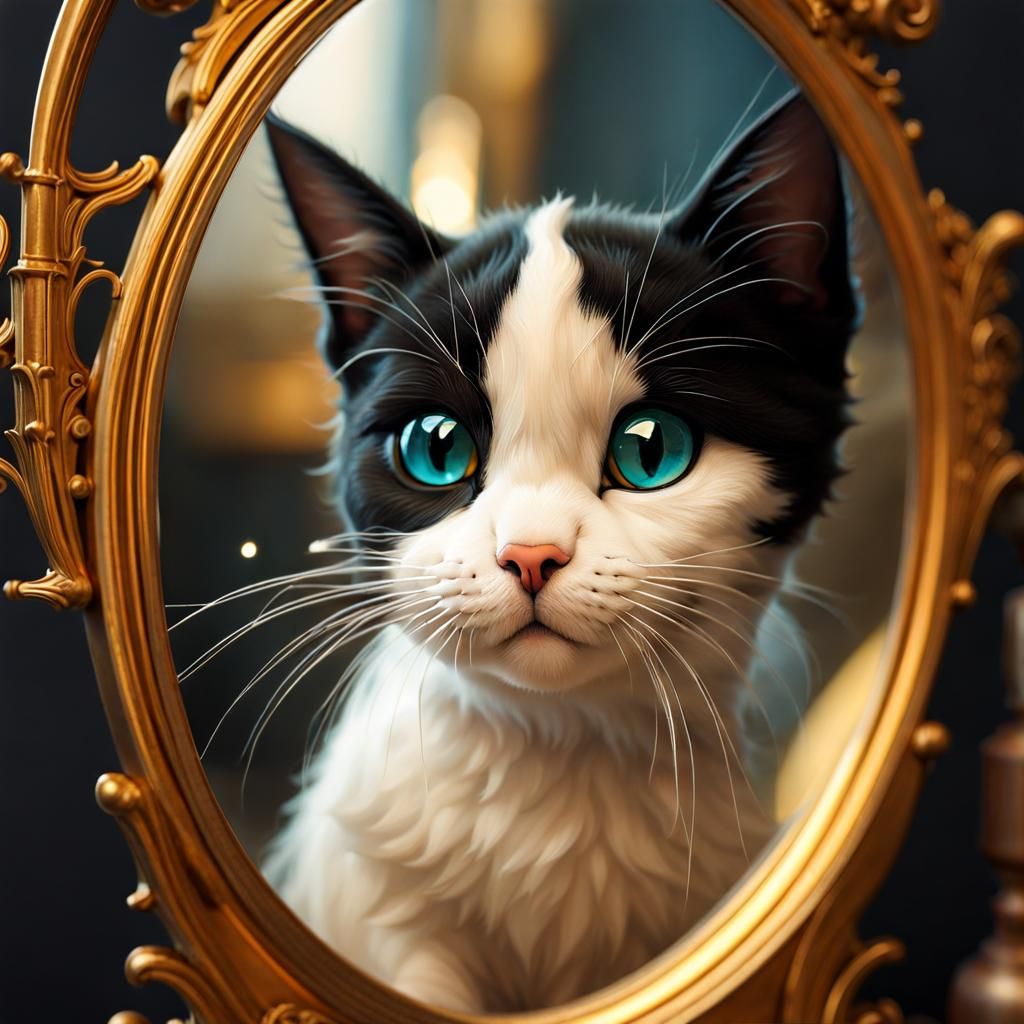 Chibi Cat and Mirror, Digital Art