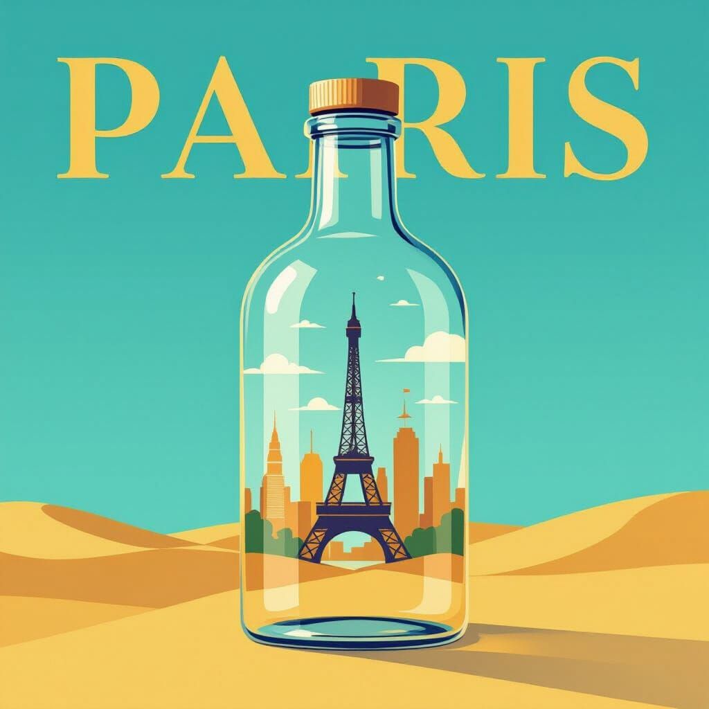 Minimalist Paris Skyline in a Bottle