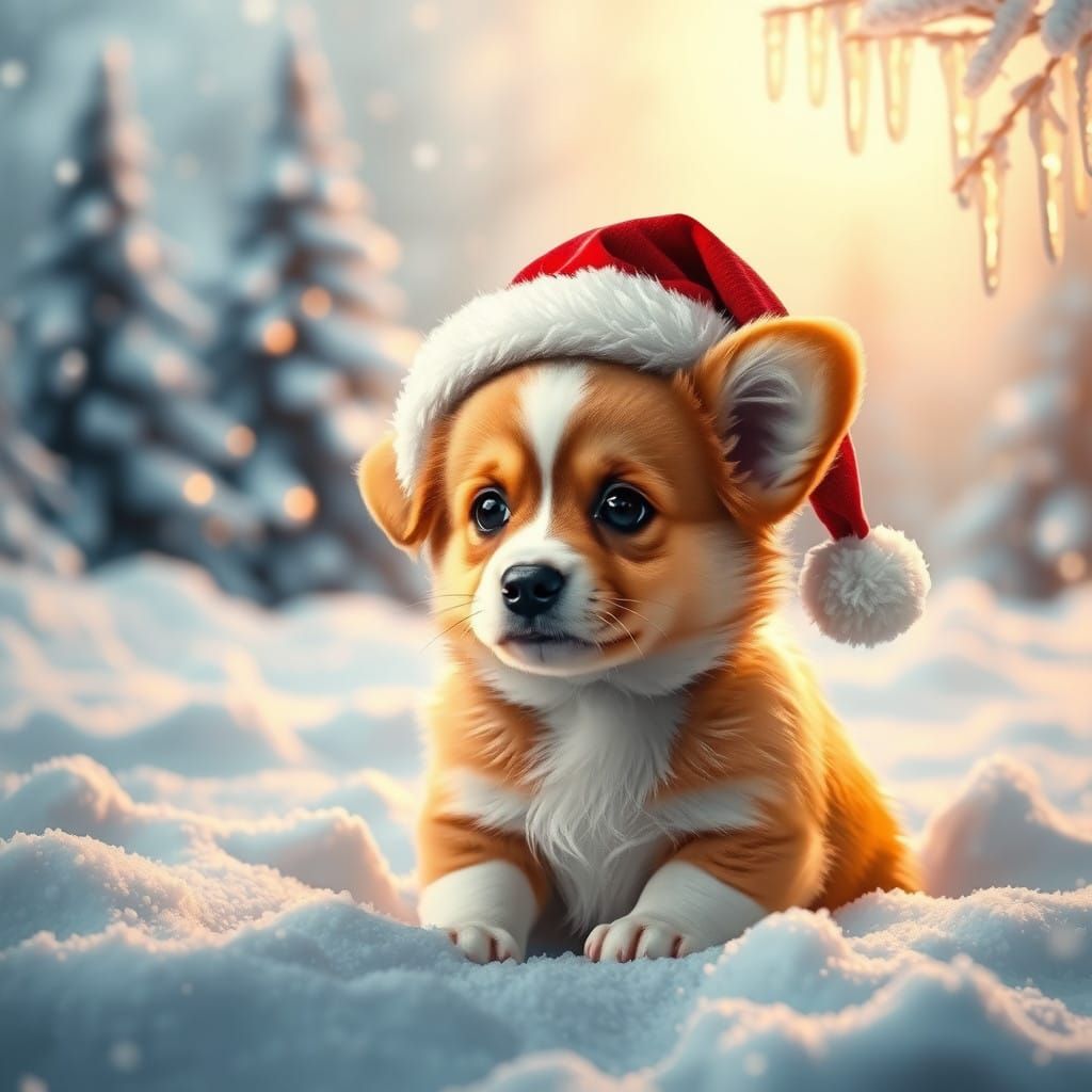 Whimsical Corgie in Snowy Winter Wonderland