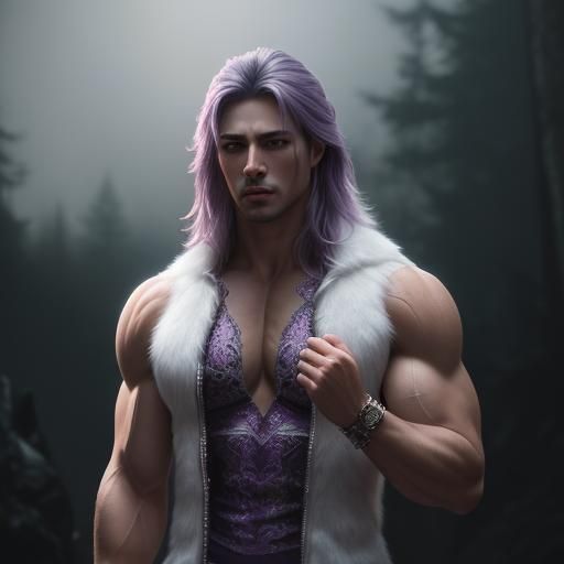 Muscular Man and White Wolf Romance Cover Art