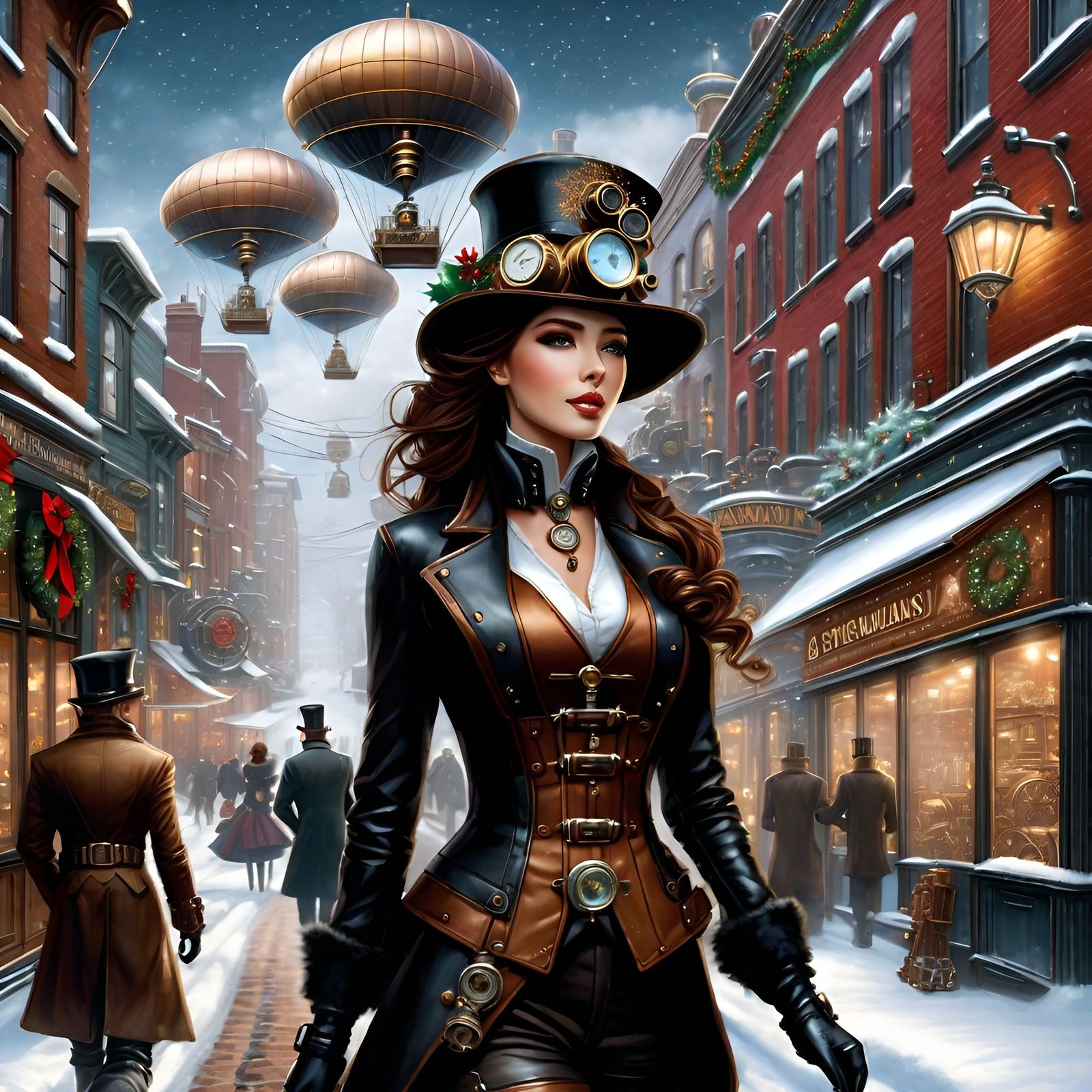 Steampunk Couple in Winter Wonderland