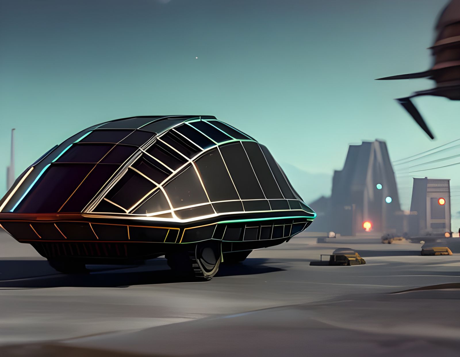 Cyberpunk Turtle Vehicle in Futuristic City