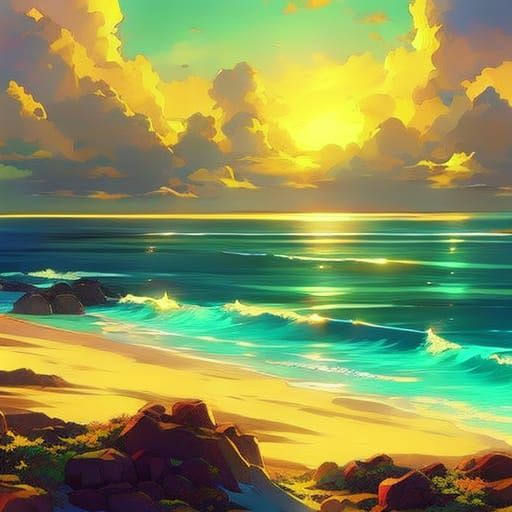 Tropical Bahamas Beach in Anime Style