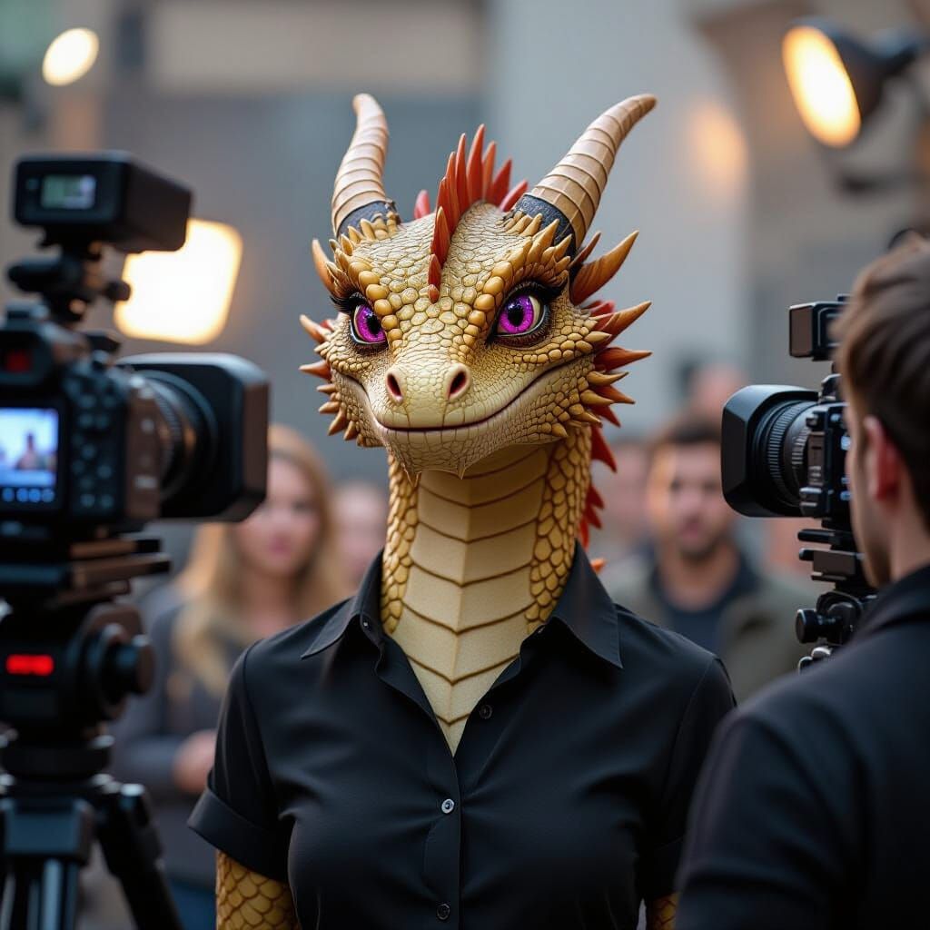 Dragon Actress Poses on Movie Set